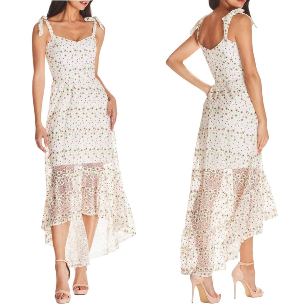 Dress the Population White Floral High-Low Midi Dress